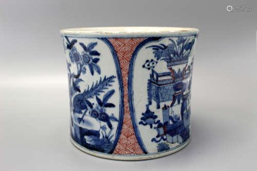 Chinese blue and white and iron red porcelain brush