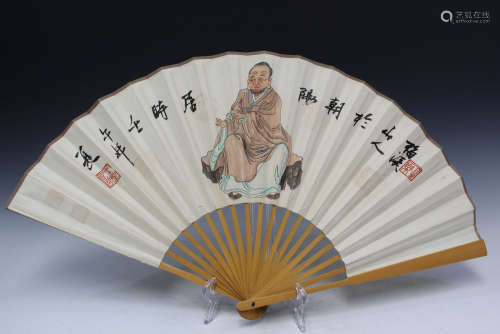 Chinese water color painting on paper fan, signed Meixi