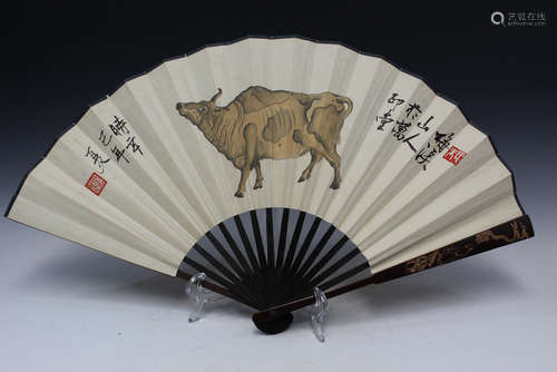 Chinese water color painting on paper fan, signed Meixi