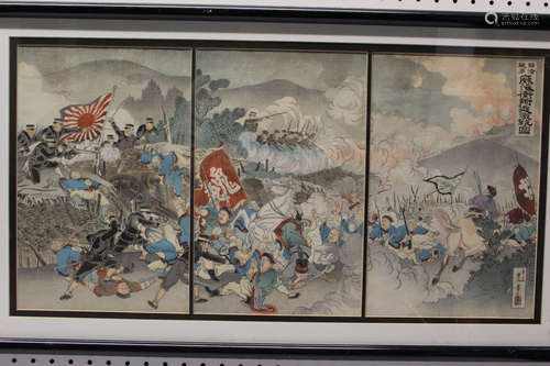 Japanese woodblock print triplets of Sino-Japanese war.