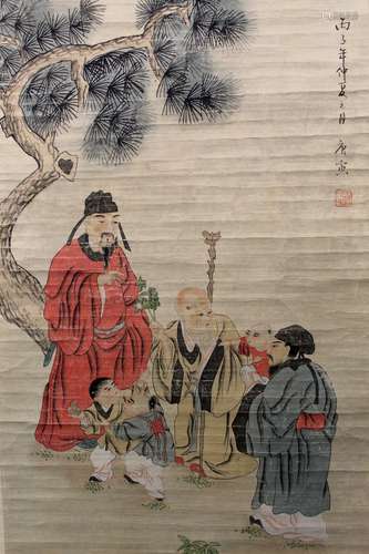 Chinese water color painting on paper scroll,