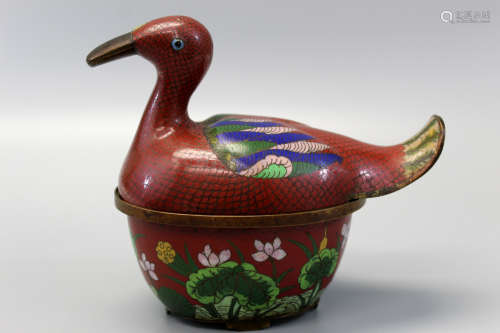 Chinese cloisonne duck jar.