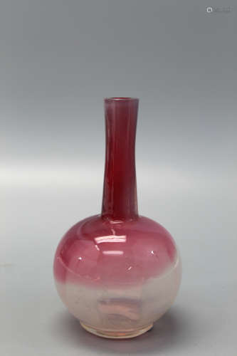 Chinese peach bloom color glass vase.