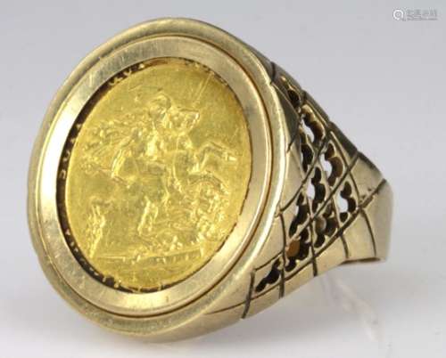 George III Sovereign 1817 in a 9ct ring mount (cut at the bottom) Size X. total weight 16.8g