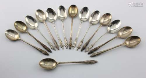 Fourteen silver Apostle spoons, eight hallmarked W&H Sheffield, 1924 and six hallmarked AGB