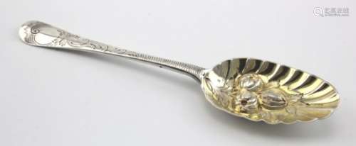 George II Hanoverian pattern silver tablespoon (later berried) London 1727. Maker is too worn to