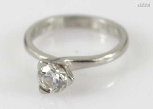 Platinum solitaire ring set with certified round brilliant cut diamond of clarity VVS2 and colour F,