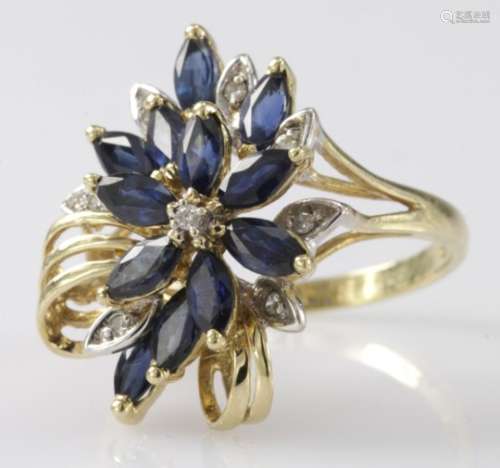 9ct Gold Sapphire and Diamond Ring size N weight 4.1g