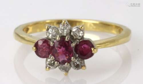 18ct ruby and diamond cluster ring, finger size M, weight 3.3g
