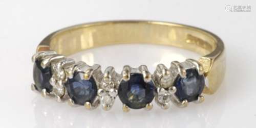 9ct sapphire and diamond half eternity ring, finger size M, weight 2.5g
