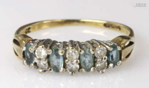 9ct yellow gold blue topaz and cz half eternity ring, finger size N, weight 1.9g
