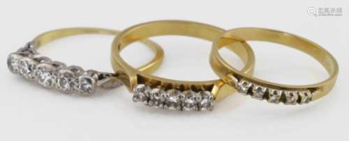 Three 18ct yellow gold diamond set half eternity rings, weight 6.2g