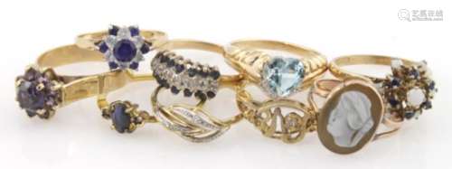 Nine ladies 9ct dress rings, total weight 20.9g