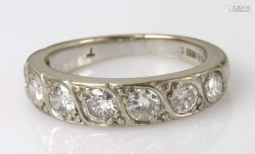18ct white gold diamond seven stone graduated half eternity ring, finger size J, weight 4.6g