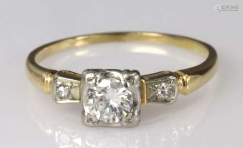 14ct yellow gold ring set with single diamond approx. 0.50ct with diamond shoulders, finger size