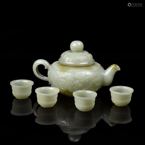 A Set of Chinese Carved Jade Tea Set