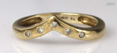 9ct yellow gold diamond set wishbone ring, finger size M, weight 2.1g