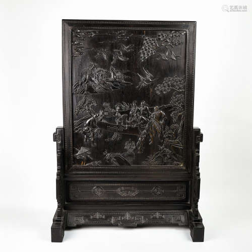 A Chinese Carved Zitan Screen