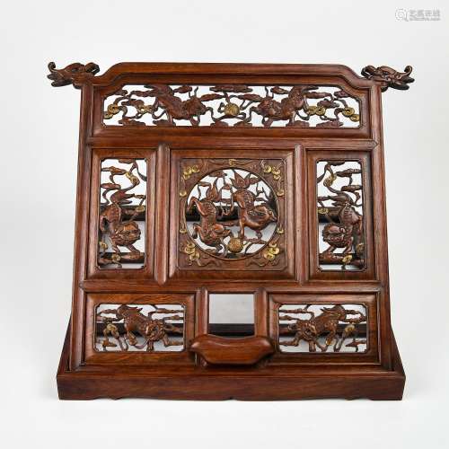 A Chinese Carved Huanghuali Book Case