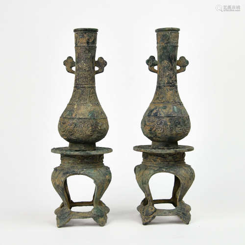A Pair of Chinese Bronze Vases