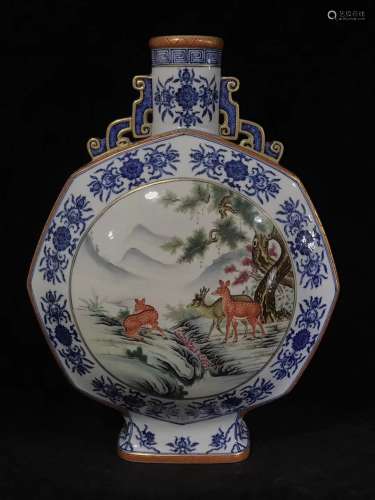A Chinese Blue and White Famille-Rose Porcelain Moon Flask