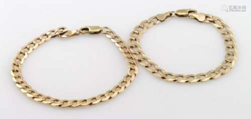 Two 9ct yellow gold filled curb bracelets, weight 2.6g and 4.7g
