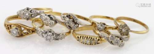 Mixed lot of 18ct Gold Diamond set Rings weight 23.4g