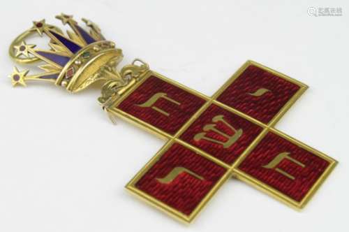 Masonic 15ct Gold & enamel crown & cross jewel, circa 19th Century, stamped to reverse 'G.K, 15ct (