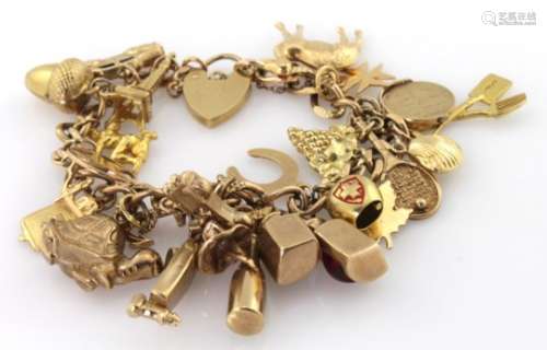 9ct Gold Charm Bracelet weight 37.2g