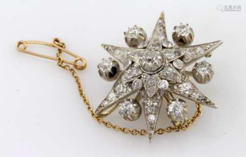 Diamond set White Gold Starburst Brooch with pin and safety chain comes with copy of 1895 invoice