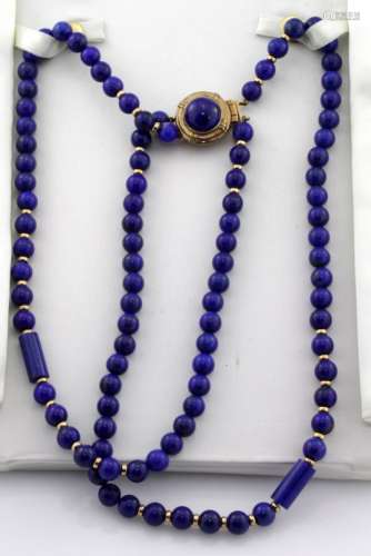 Lapis Lazuli two string Bead Necklace with 9ct Gold Clasp and spacers weight 100g