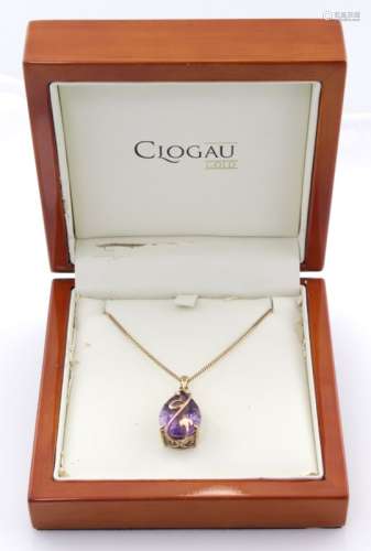 Clogau 9ct Gold Amethyst Pendant on a 9ct Gold Fine chain weight 9.0g