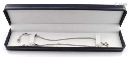 18ct (clasp is marked 375) White Gold Diamond and Tanzanite set Necklace weight 11.5g