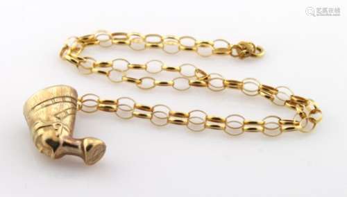 9ct Gold Belcher 15 inch chain with Nefertiti Head Pendant weight 5.7g