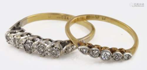 Two 18ct Gold five stone Diamond Rings weight 4.6g