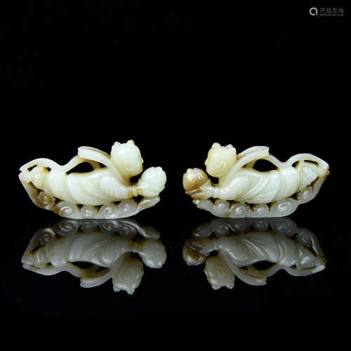 A Pair of Chinese Carved Jade Figures