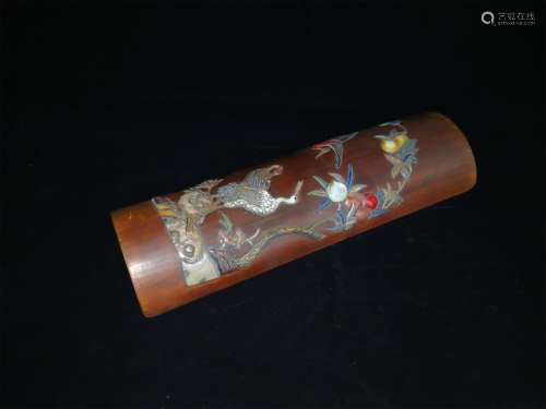 A Chinese Carved Bamboo Armrest with Inlaid