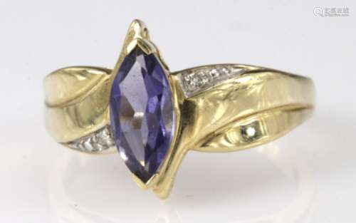 9ct Gold Tanzanite and Diamond Ring size N weight 3.4g