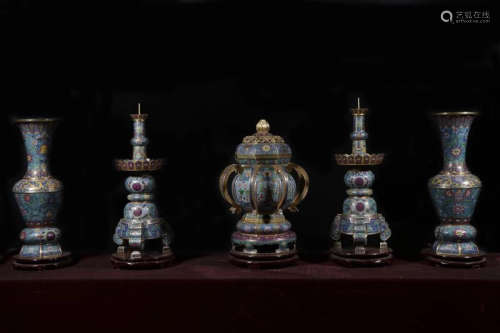 A Set of Five Chinese Cloisonne Decorations