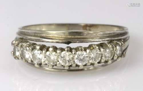 18ct white gold nine stone diamond half eternity ring, finger size R, weight 4.1g