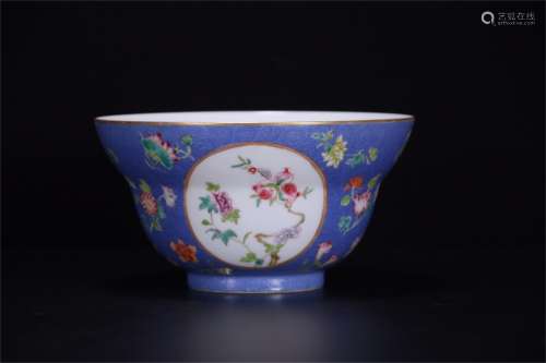 A Chinese Blue Ground Famille-Rose Porcelain Bowl