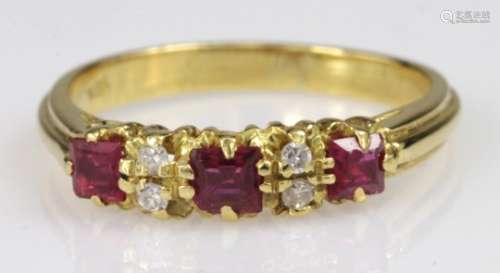 18ct Gold Ruby and Diamond Ring size K weight 3.0g