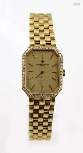 Ladies 18ct gold cased Vacheron and Constantin wristwatch. The gilt dial with gilt baton markers