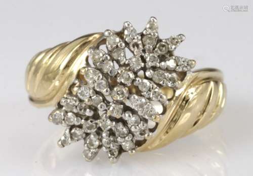 9ct yellow gold stylised diamond cluster ring, finger size K, weight 4.3g