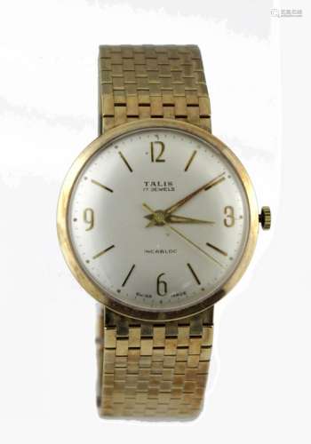 Gents 9ct cased Talis wristwatch, hallmarked London 1962 on an integral 9ct bracelet. In its orginal