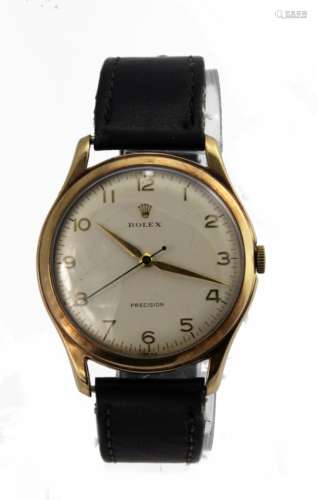 Gents 9ct cased Rolex Precision wristwatch circa 1959, presentationally engraved on the back,