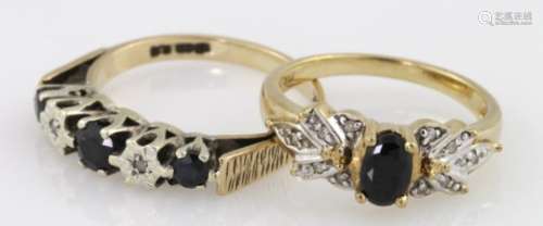 Two 9ct gold sapphire and diamond rings, weight 5.7g
