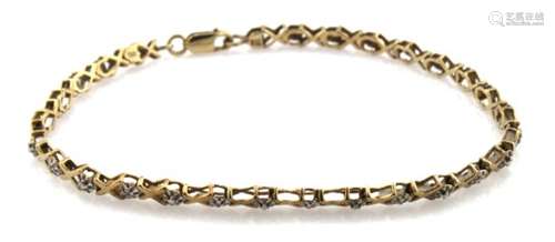 9ct yellow gold diamond set line bracelet with trigger clasp, weight 4.6g