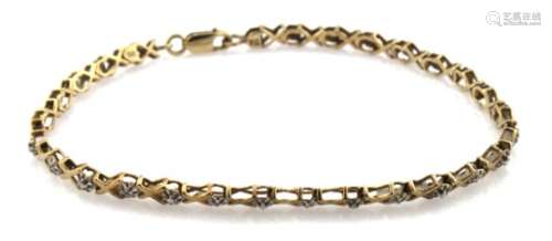 9ct yellow gold diamond set line bracelet with trigger clasp, weight 4.6g