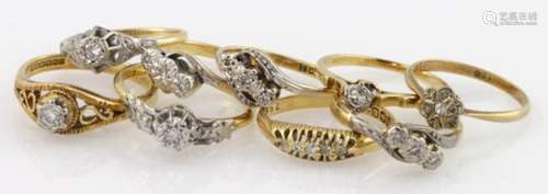 Mixed lot of 18ct Gold Diamond set Rings weight 23.4g